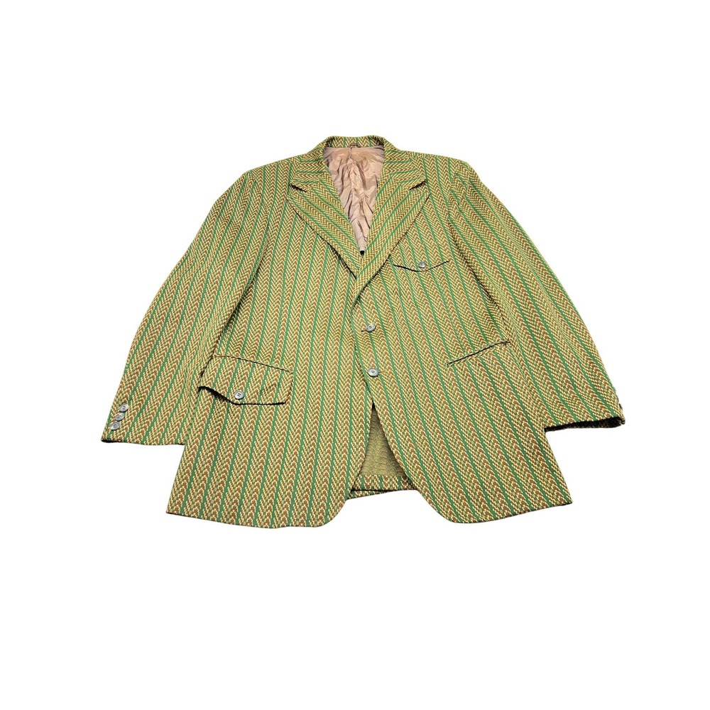 Sewell Clothes Mens Sport Coat Blazer XL Green Brown Polyester Knit Vintage 70s